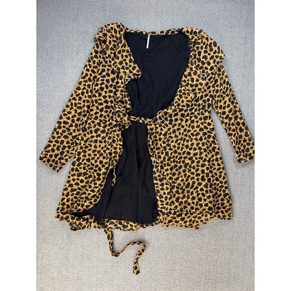 Free People Frenchie Leopard Print Wrap Dress Long Sleeve Ruffle Size XS - Picture 6 of 12